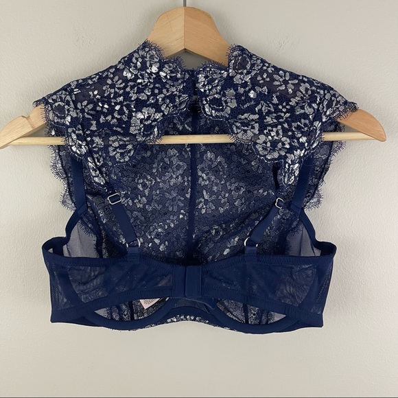 VICTORIA'S SECRET Navy Blue Silver Dream Angels Unlined Demi Lace Bralette - Picture 12 of 12